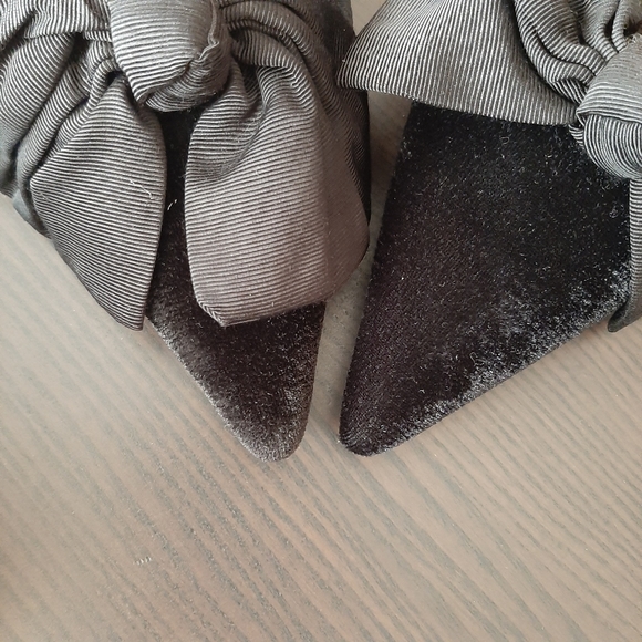 Zara Velvet Kitten Heel Mules with Bow - Picture 7 of 9